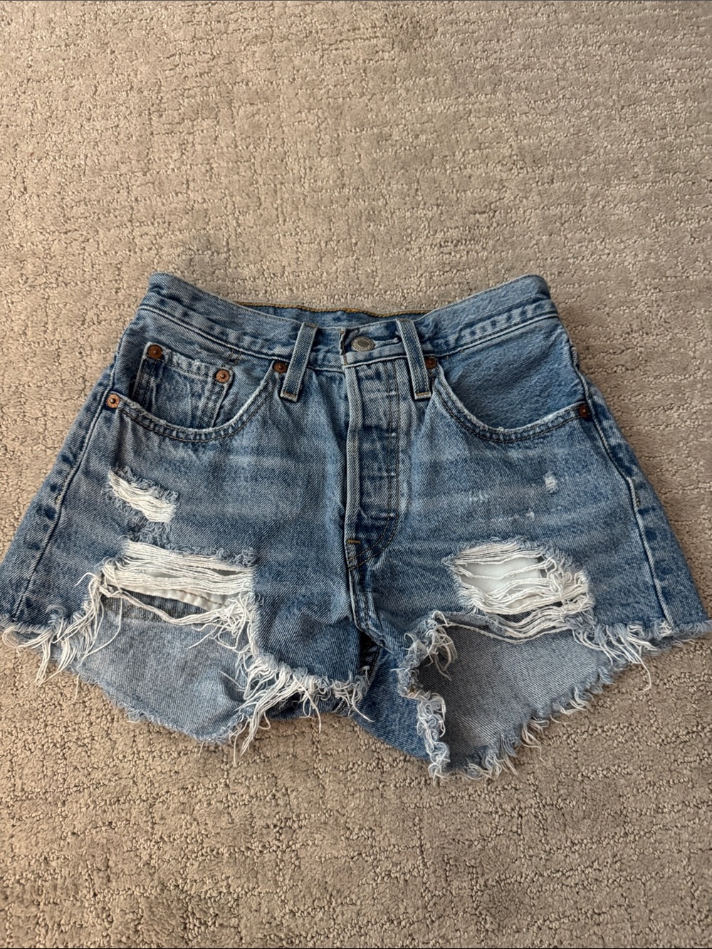 Levi's Light Blue Distressed High-Rise Jean Shorts